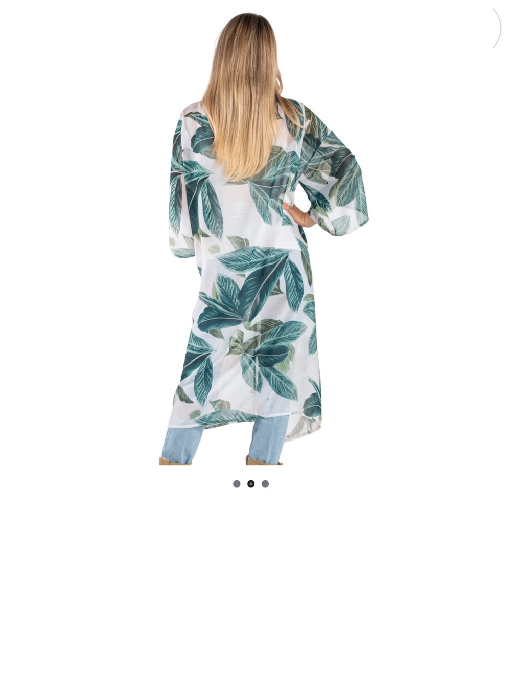 Linda Anderson Tropical Leaf Green & White Long Sheer Swim Coverup - Picture 5 of 6